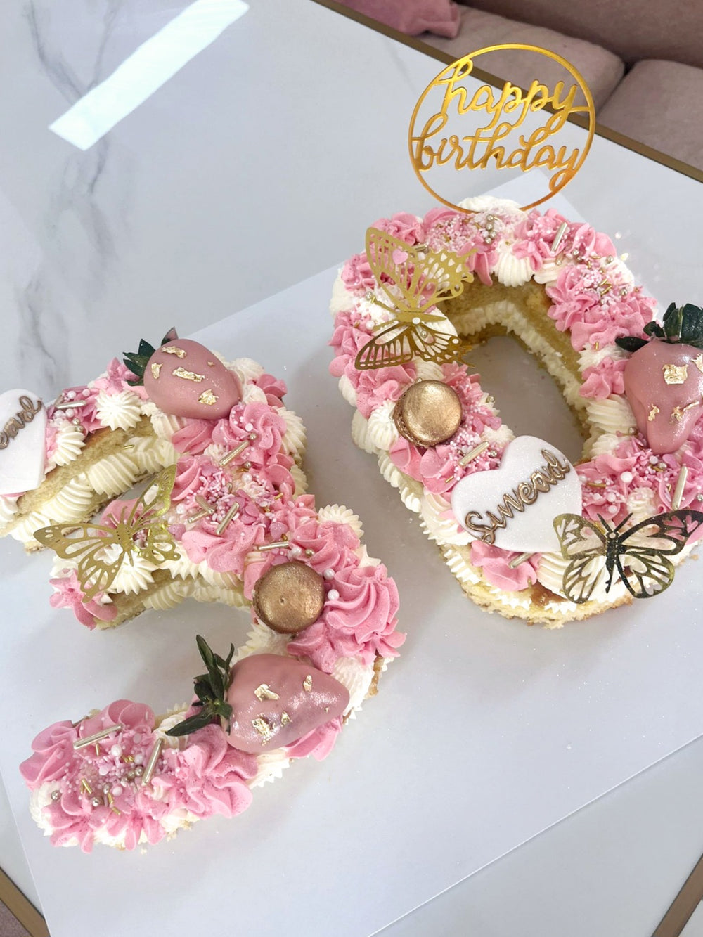 Elegant Pink and Gold Number Cake
